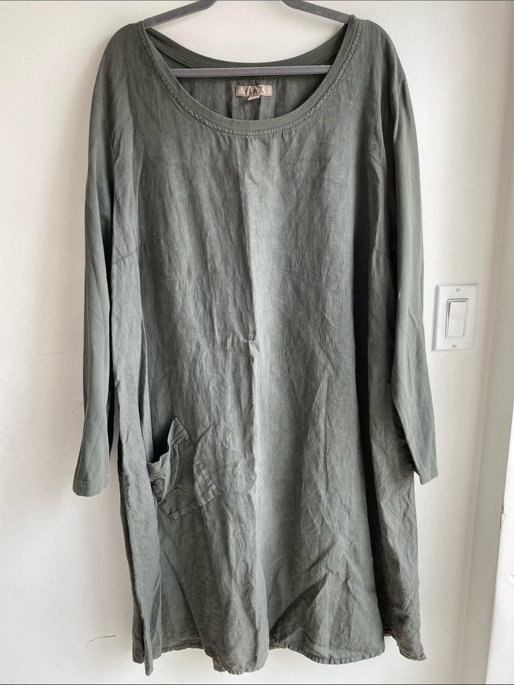 Flax Linen Dress Grey XL Long Sleeve